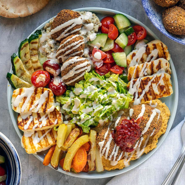Middle Eastern Vegetarian Falafel Mezze Bowl